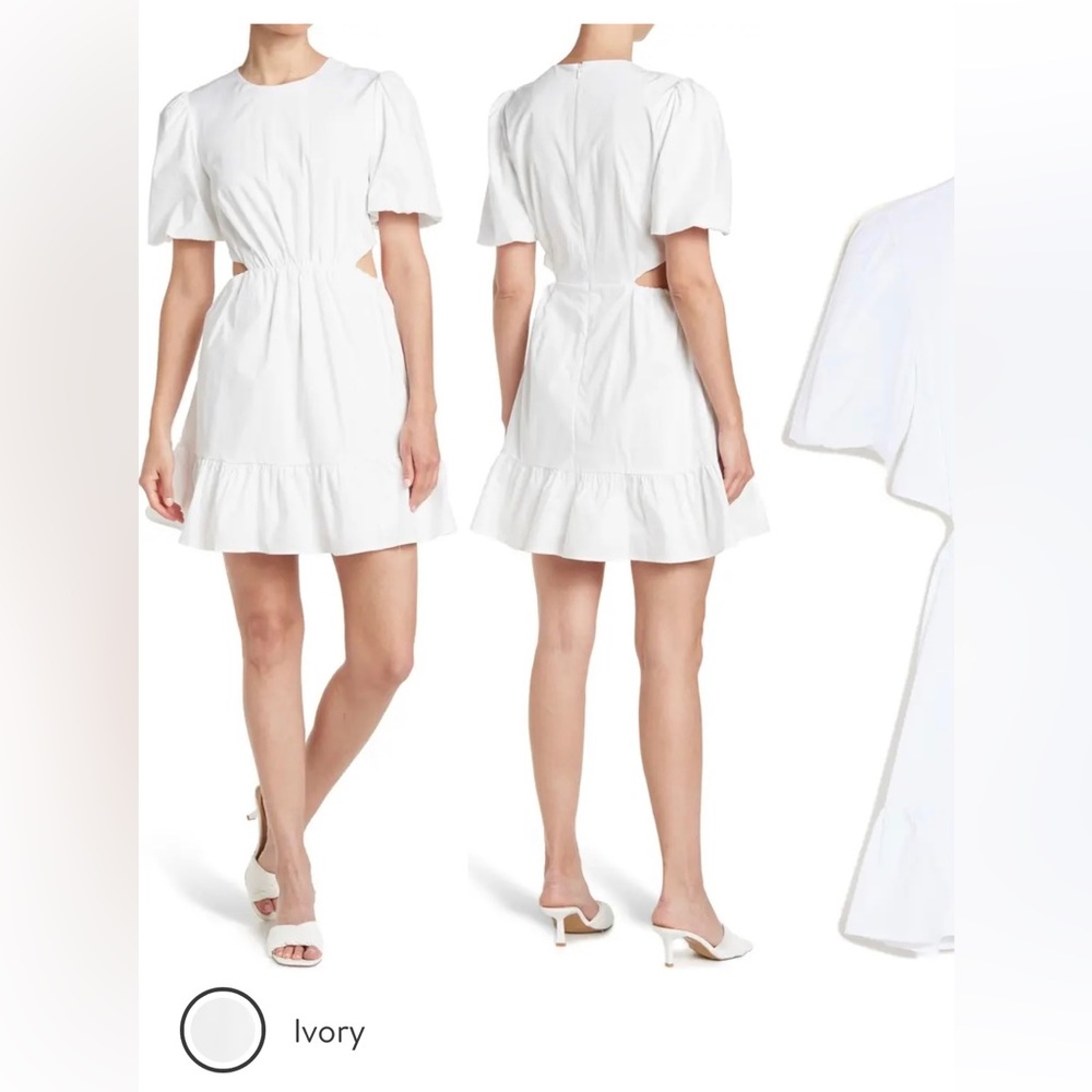 WAYF CUTOUT SHORT SLEEVE FIT & FLARE MINIDRESS, SIZE M, COLOR IVORY